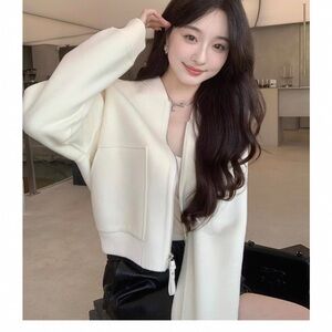 Cream 100% Wool Bomber Jacket